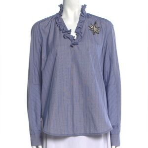 SANDRO Striped Ruffle Beaded Button Up Top - Size M - New!